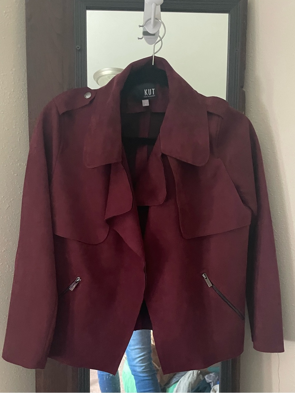 Kut from the Kloth Burgundy Women’s faux suede draped Jacket. Medium